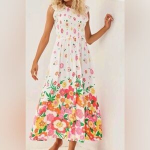 Mister Zimi Abbie Floral Maxi Dress Smocked White Meadow NWT AU 12 / US 6